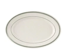 Tuxton TGB-043 Oval Platter 14-1/8” Eggshell RE Green Bands