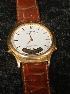 Vintage Casio AQ-227 Alarm Chronograph Ana-Digi ''Janus'' Style Watch Working U1S5