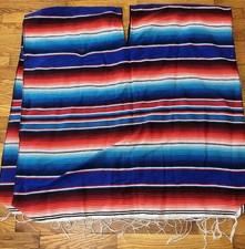 Vintage Fringed Wool Mexican Serape Saltillo Poncho 38x37