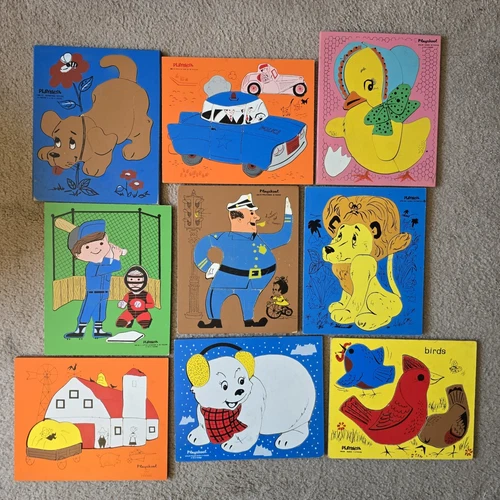 Lot of 9 Vintage Playskool Wooden Childrens Puzzles - No Missing Pieces!