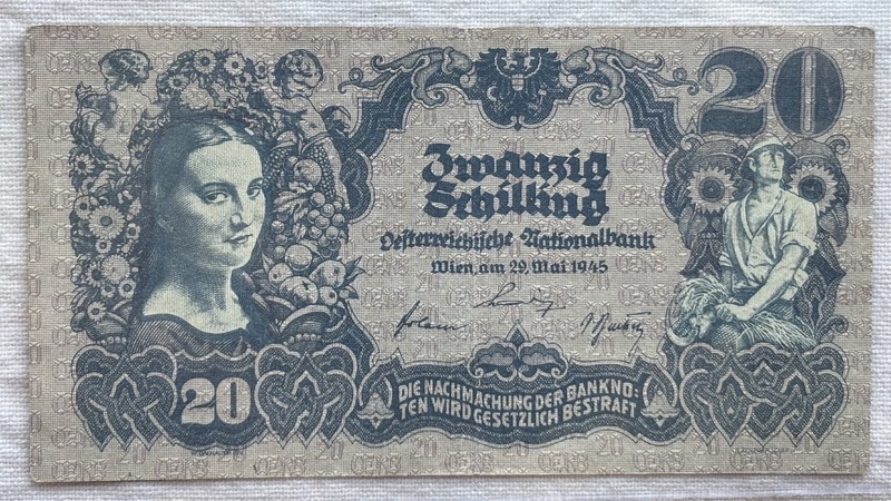 Rare Austria 1945 20 Schilling Banknote Pick 119a No Series Letter