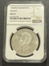 Ecuador 1944Mo 5 Sucres Silver Coin: NGC MS63-SC9602771-2