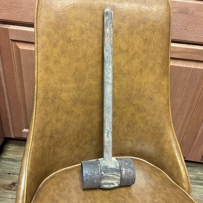 Vintage Wood Mallet with Metal Rings. 1.6 Lbs. 17.5 Inches Long. Rough.