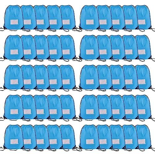 Pcs Drawstring Bags,Bulk Draw String Backpack, Cinch Bag Sackpack 50 Sky Blue - Picture 1 of 6