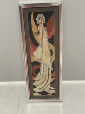 Vintage  Art Deco Inspired Sleek Needlepoint Woman Artisan Wall Hanging Romania