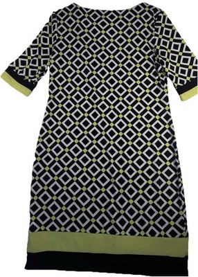 Karin Stevens Geometric Shift Dress Women's Size 10 Black White Lime Green