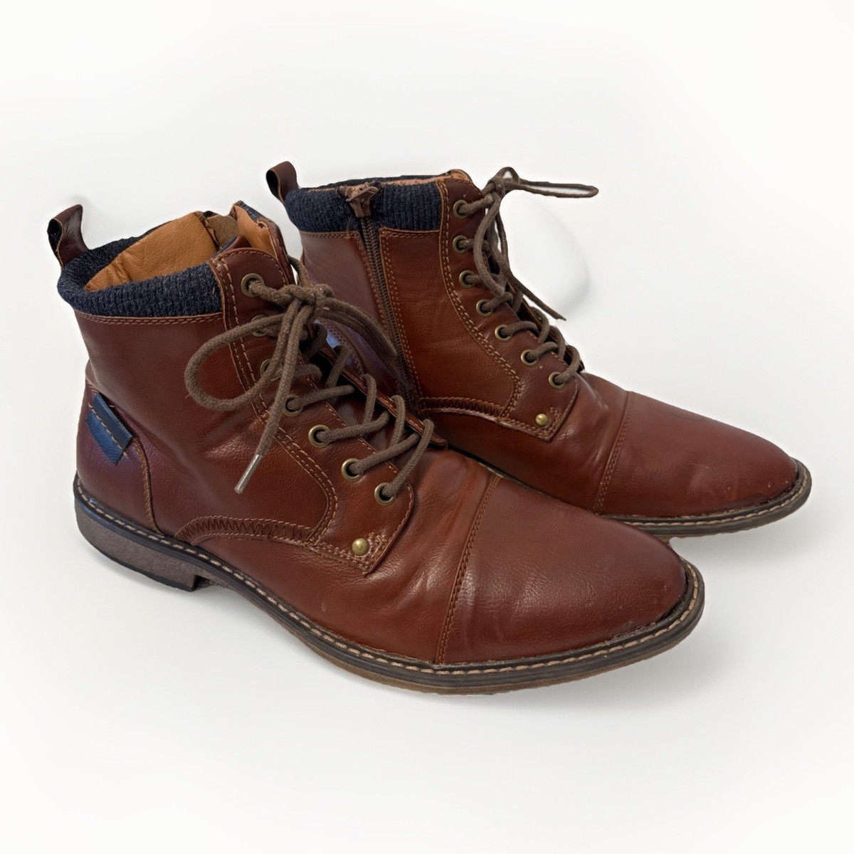 Madden Mens M-Brady Zip/Lace Up Brown Faux Leather Cap Toe  display picture 1
