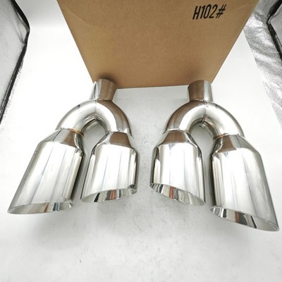 QUAD 4'' OUT CHROME EXHAUST TIP STAGGERED L&R PAIR 2.5'' INLET DUAL WALL ANGLE CUT