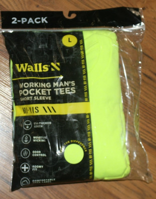 NIP Walls Working Man's Pocket Tees S/S Hi-Vis Yellow -Large - 2 Pack