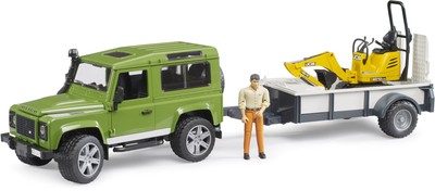 Bruder Spielfahrzeug Anhänger Land Rover Defender JCB Mikrobagger 02593