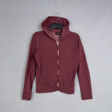 Monrow Hoodie Womens XS Red Waffle Knit Full ...