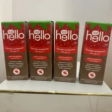 4x Hello Kids Fluoride Toothpaste Wild Strawberry Ages 2+ 4.2oz ea Gluten Free