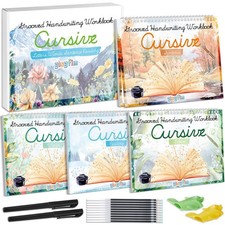 gisgfim 4 Pack Grooved Cursive Handwriting Workbook Kit Magic Reusable Groove...