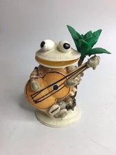 Vtg Sea Shell Frog playing guitar 6” Florida Souvenir Preowned