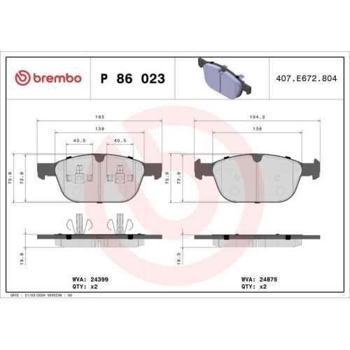Plaquettes de frein Brembo P86023 pour remplacer le système de freinage Volvo