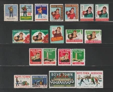 Boys Town Christmas Seals, 1949-1959, MNH, Includes Scranton & Chicago Prints