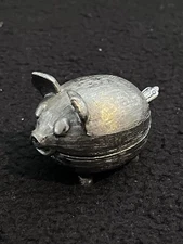 Vtg Pewter Salt Cellar/Snuff Pig Shaped With Tiny Spoon