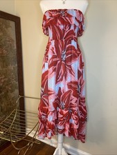 Farm Rio Azalea Floral Strapless High Low Midi Dress Smocked Ruffle M