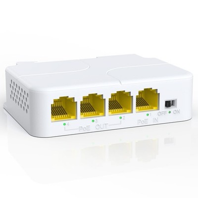 YuanLey 4 Port PoE Extender Gigabit with 3 PoE Out, IEEE 802.3af/at Mini 4 Ch...