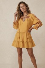 Code X Mode Boho Embroidered Peasant Babydoll Dress Women’s S Oversized Festival