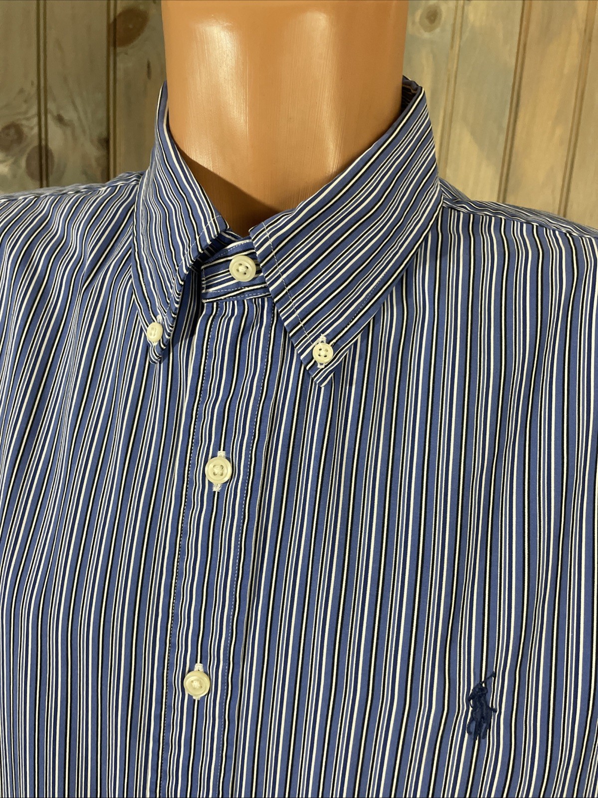 Polo Ralph Lauren camicia manica lunga pony XL CUSTOM FIT blu bianco a righe