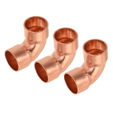 90 Degrees Elbow Copper Pipe Fitting Brazing Connection 1/2 Inch ID Pack of 3