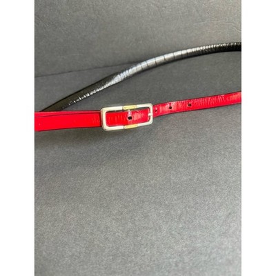 Ralph Lauren Reversible Belt Black Croc Embossed Red Patent Leather Skinny Large Ralph Lauren Reversible Belt Black Croc Embossed Red Patent  main image 4