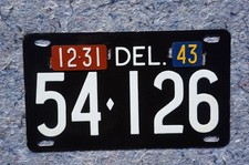 1943 Delaware Porcelain License Plate