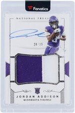 Jordan Addison Vikings Signed 2023 National Treasures CRPA-JAD 28/99 Rookie Card