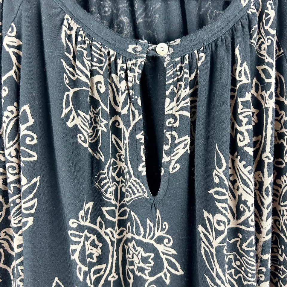 Blusa Lucky Brand Plus Size estampa boho preta com design bronzeado mangas de quarto 3X - Imagem 3 de 4