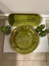 Vintage Los Angeles Potteries Green X-Large 1972 Bowl And Accessories