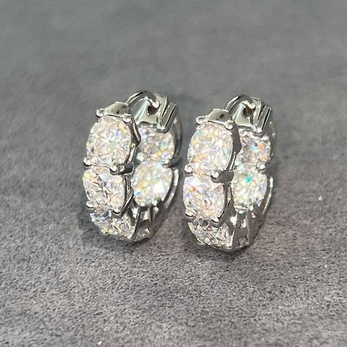 4.00 Carat Round Cut Moissanite Huggies & Hoop Earrings 14K White Gold FN - Picture 3 of 9