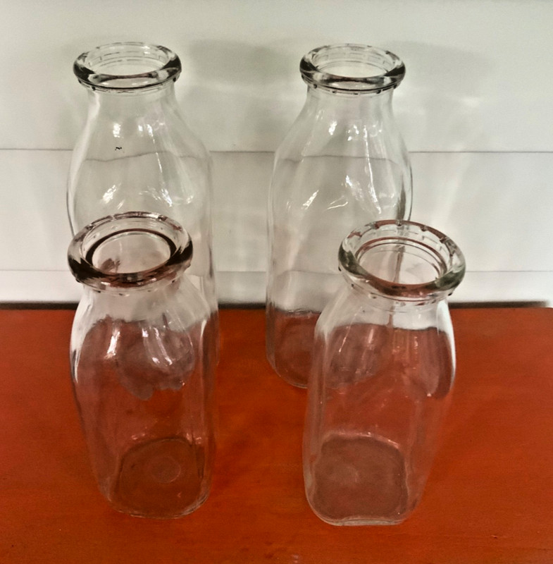 Vintage Clear Glass Milk Bottle (4) Pints and Quarts