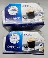 12 Pc DURALEX CAPRICE Depuis 1945 Glass Espresso Cups w/ Handles 3⅛ oz France