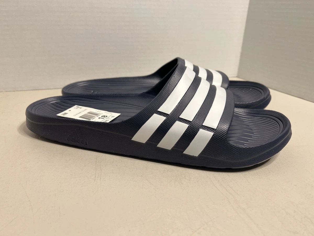 Adidas Duramo Men&#039;s Slide Sandal stylish comfy Navy Blue &amp; White size 18 (N) |