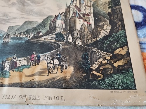 Currier & Ives View On The Rhine Orig. Lithograph Antique Framed Art Print - Picture 15 of 24