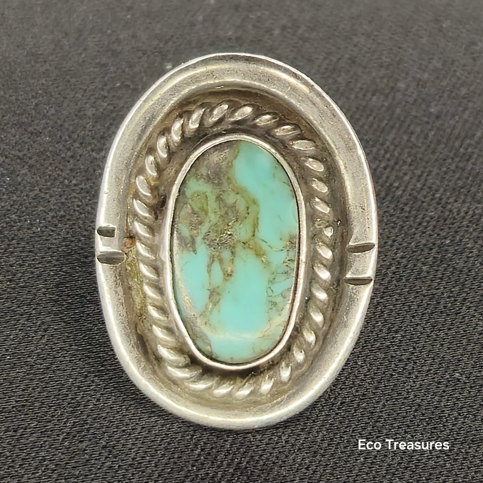 Artisan Navajo Sterling Silver Long Rope Turquoise Handmade Ring Size 4.5