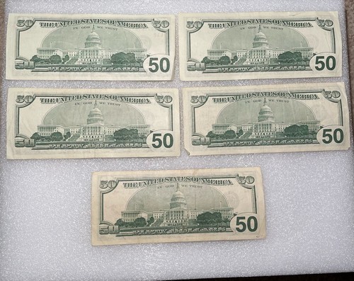Lot of 5 Series 1996 $50 Fifty Dollar Bill Old Bank Currency Circulated See Desc - Picture 2 of 7