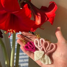 Handmade Macrame Heart Keychain Charm /Heart Car Charm, Boho Purse Chain