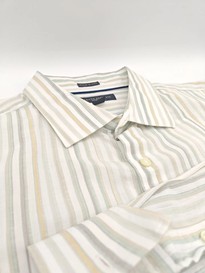 🇺🇲 Banana Republic Mens XL 17.5x35 Multicolor   Slim Cotton Linen French Cuff - Image 4 of 4