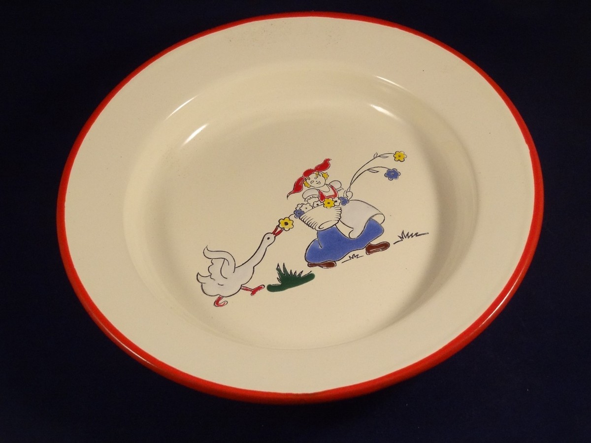 Assiette creuse en tôle émaillée motif fleurs | Selency