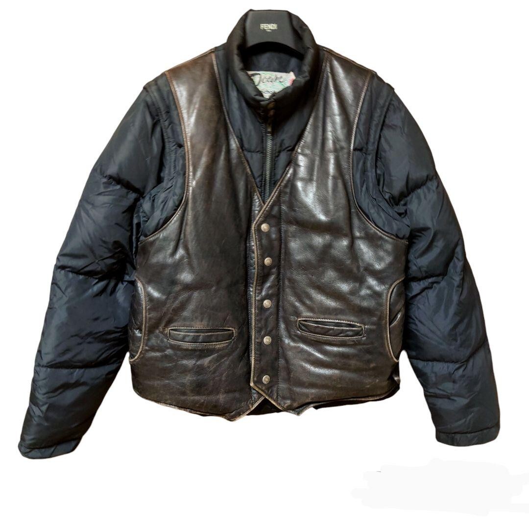 Schott 2Way Down Jacket Leather Vest Black Size 40 Vintage Schott 2Way Down Jacket Leather Vest Black Size 40 Vintage