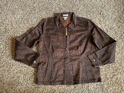 NEW! Christopher & Banks Brown Animal Print Jacket Sz S Full zip collared