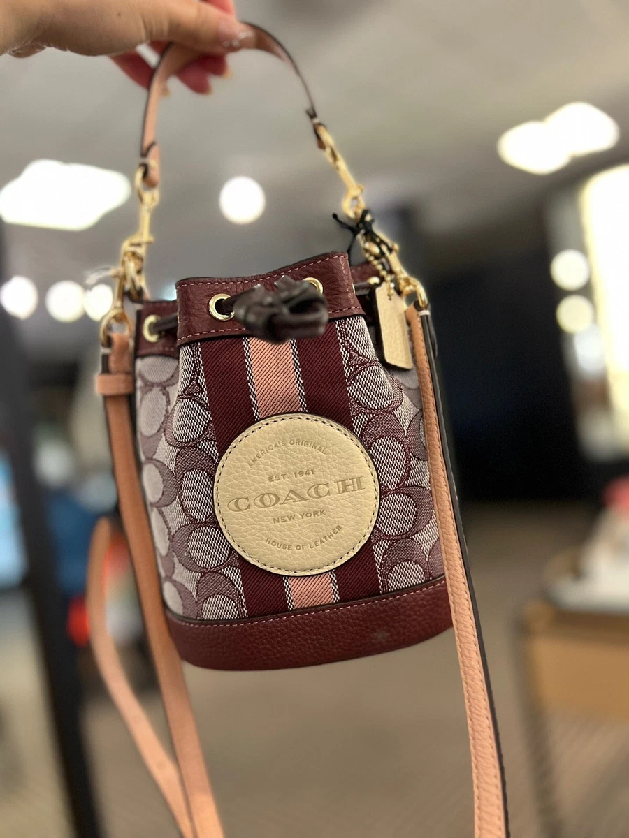 Coach Mini Dempsey Bucket Bag In Signature Jacquard With Stripe And Coach  Patch