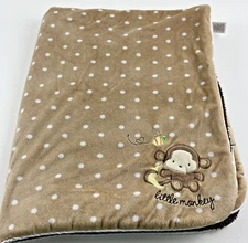 Carters Baby Blanket Just One Year Little Monkey Tan White Polka Dot Brown 28x38