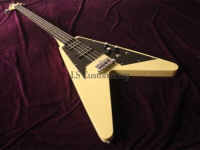 Classic White Flying v Electric Bass Guitar 4String Mahogany Body Cream Hot Sale