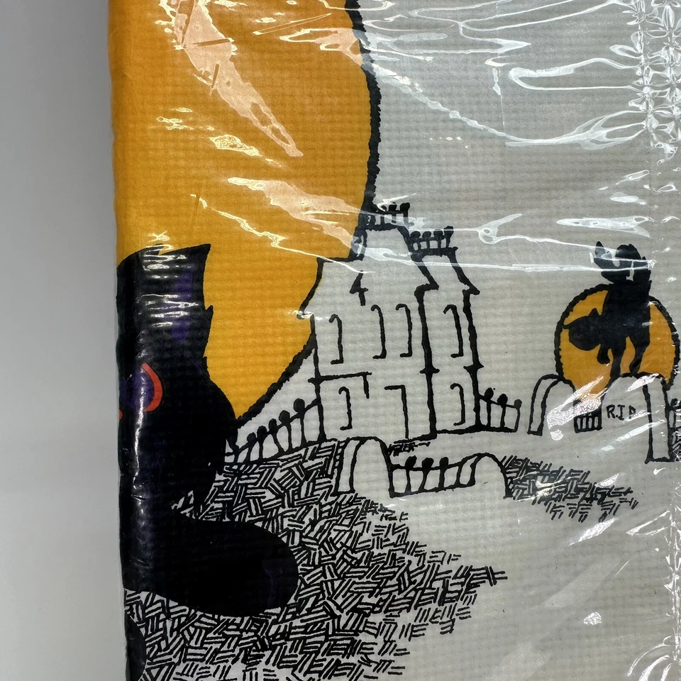 Papel de sobremesa de Halloween con sello de colección 60” x 102” murciélagos, gato negro, embrujado Foto 4 de 4