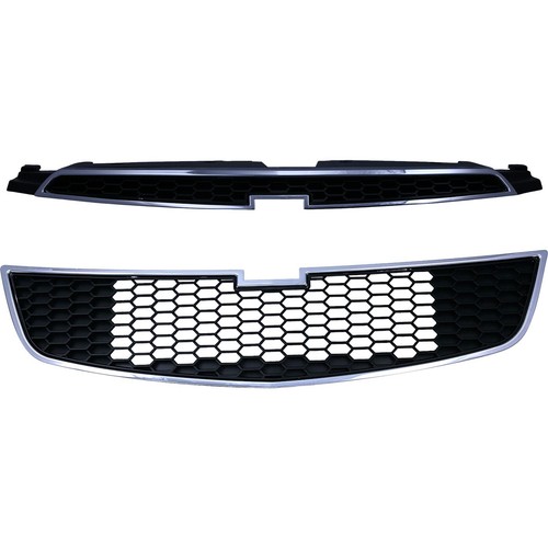 Juego De 3 Rejillas Delanteras Para Chevy Cruze RS 2011-2014 - Superior, Inferior Y Clip, Color Negro/cromo