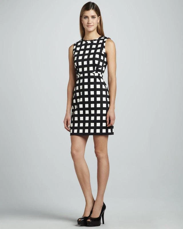 ?NUOVO? $378 Kate Spade Lorelei abito tubino cotone elasticizzato a quadri taglia 2 XS