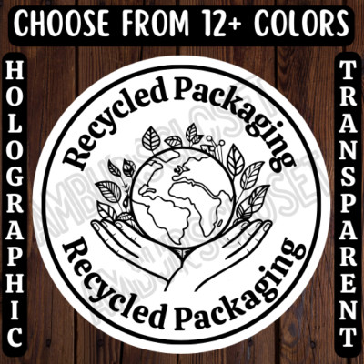 40 RECYCLED PACKAGING STICKERS 2'' LABELS SHIPPING THANK YOU REDUCE WASTE